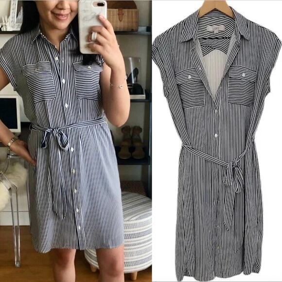 ANN TAYLOR LOFT Navy Blue & White Stripe Dress – Small - Picture 1 of 9